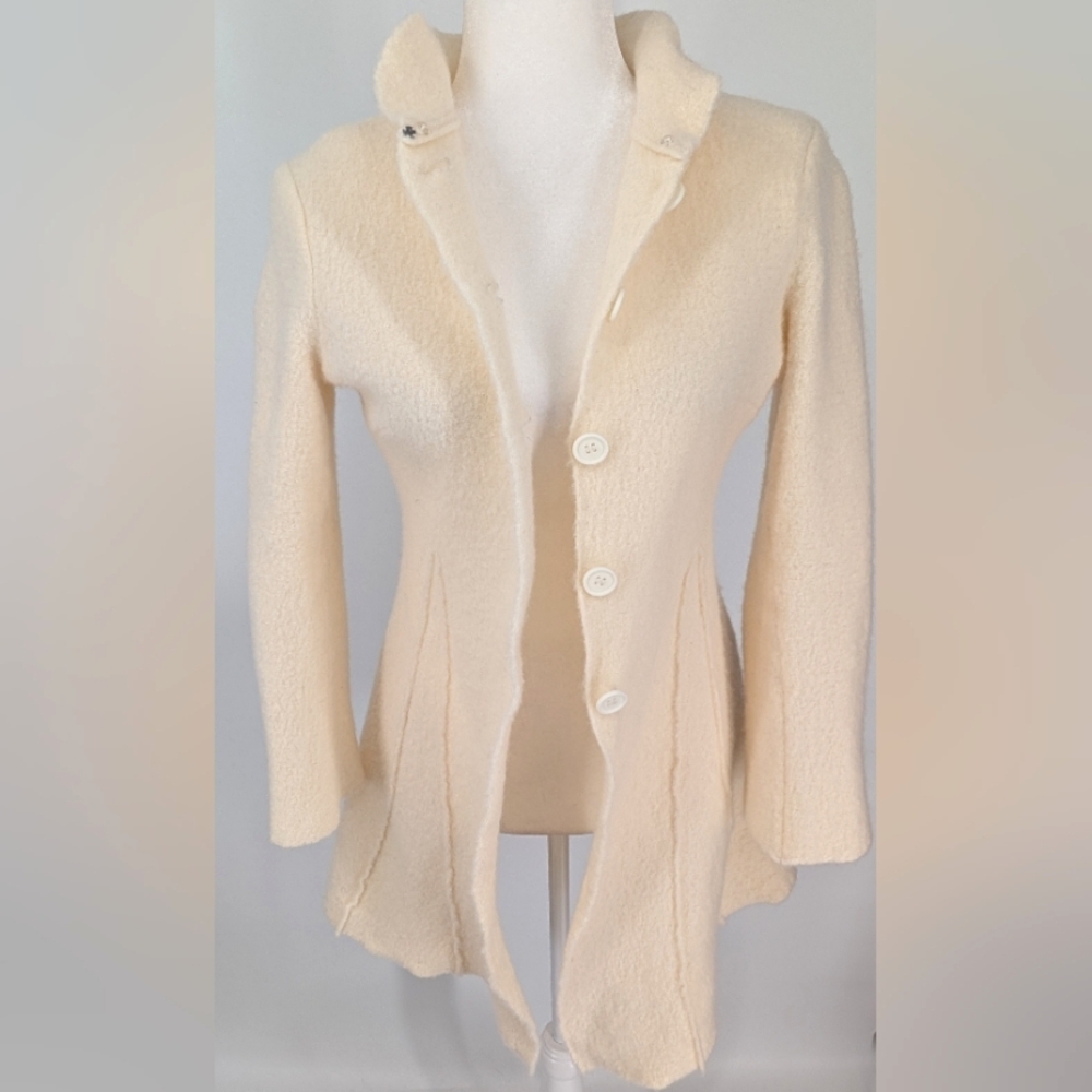 Mythology Vintage 100% Wool Cream Fit And Flare Princess Cardigan Coat Medium - Picture 2 of 6